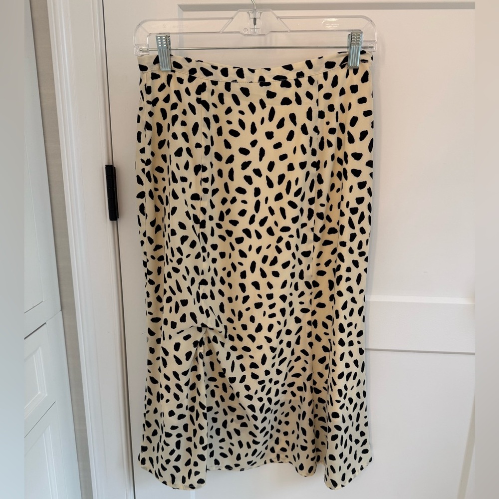 Cream and Black Dotted Midi Skirt